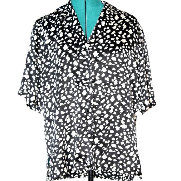 Vintage Doncaster Silks 100% Silk Black White Abstract Blouse Women’s Size 4 - Picture 1 of 3